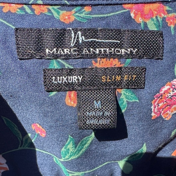 Marc Anthony Luxury Slim Fit Dark Blue Floral Men's Shirt - Picture 3 of 4